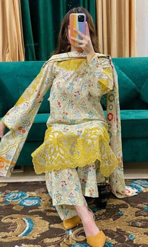 Alternative view of Elegant Printed & Embroidered Cotton Dress Set